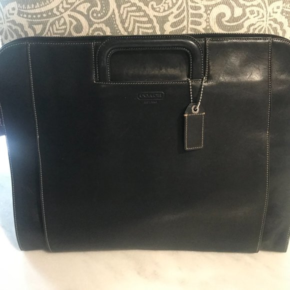 COACH BLACK LEATHER BRIEFCASE - Picture 1 of 6